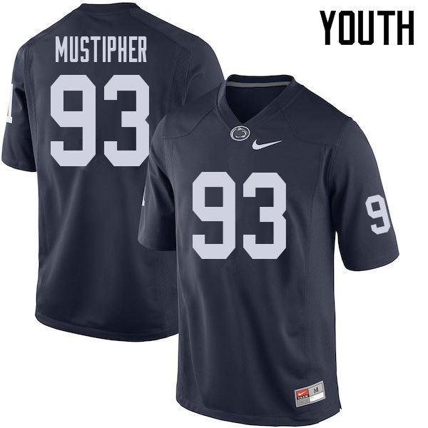 Youth #93 PJ Mustipher Penn State Nittany Lions College Football Jerseys Sale-Navy